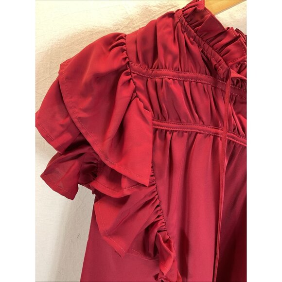 New‎ Entro Burgundy Flutter Sleeve Blouse Womens Large Cottage Core Fairy - Picture 4 of 12